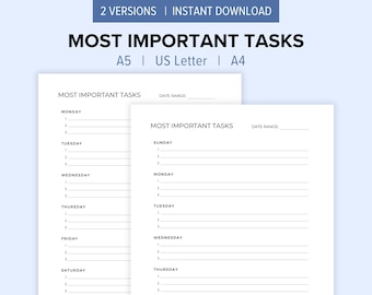 Lista de tareas más importantes (MIT) imprimible / Lista de tareas prioritarias / Matriz de prioridades de tareas / Lista de verificación de cosas por hacer