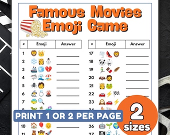 Famous Movies Emoji Game Printable - 32 Movie Emoji Quiz, Film Trivia Game, Office & Party Icebreaker PDF