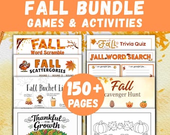 Fall Games and Activities Bundle - 150+ Printable Autumn Games, Coloring Pages, Trivia, Scavenger Hunt & More PDF