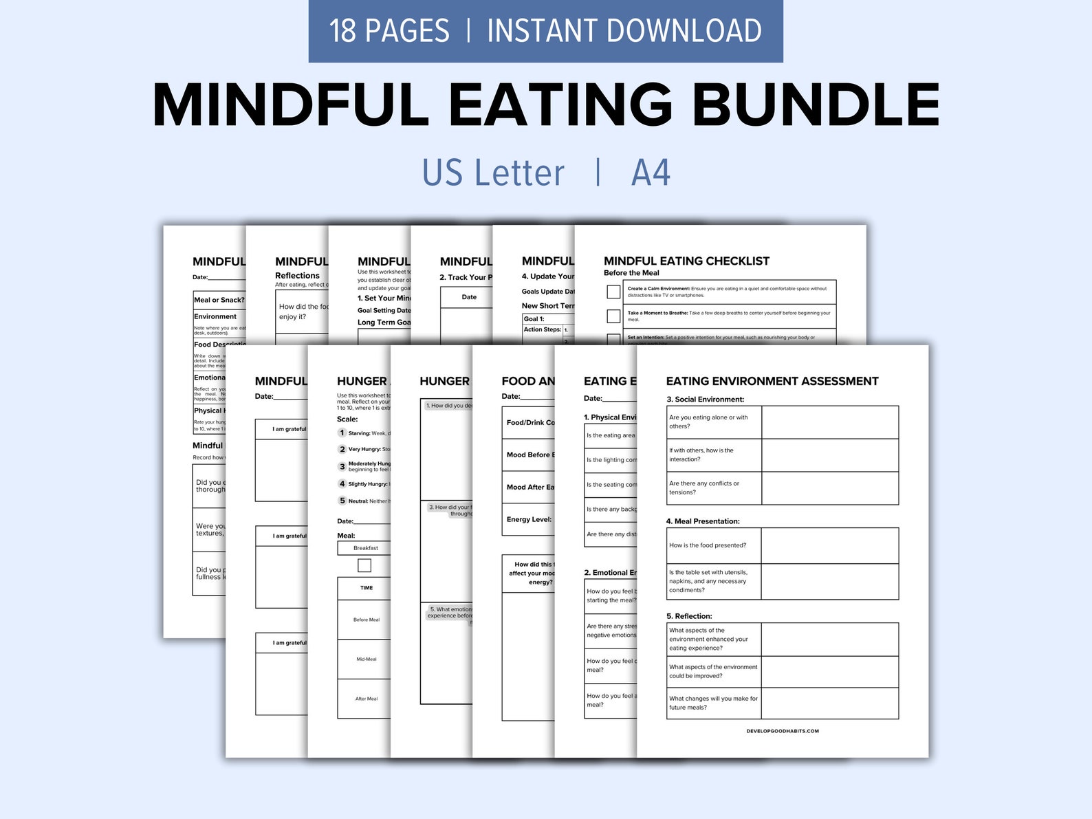 Mindful Eating Log and Journal Printable Bundle | Food Journal ...