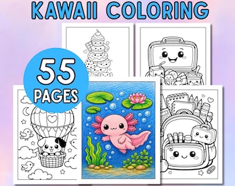 Printable Kawaii Coloring Pages | 55 Cute Coloring Sheets PDF | Digital Download | Kids, Teens & Adults | Printable Pack