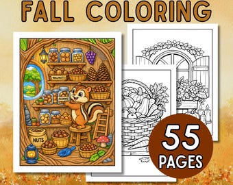 Printable Fall Coloring Pages | 55 Autumn Coloring Sheets PDF | Digital Download | Kids, Teens & Adults | Printable Coloring Pack