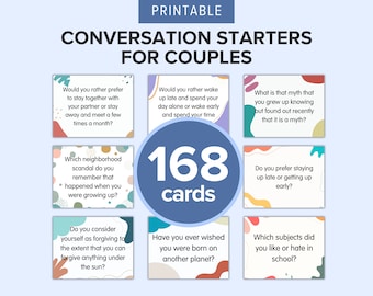 168 Conversation Starters For Couples Cards Printable | Date Night Questions Game | Fun Relationship and Couple Questions