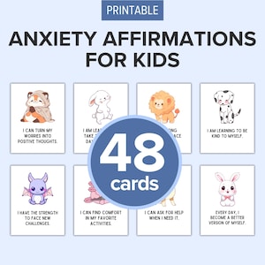 48 affirmations d'anxiété à imprimer pour enfants | Cartes d'encouragement | Cartes d'émotions anxieuses pour enfants | Cartes Lunch Box | Jeu d'affirmations
