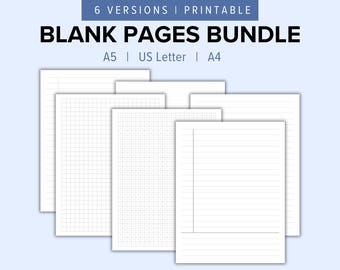 Blank Pages Bundle: Dot Grid Paper, Lined Paper, Square Grid Paper, Notebook Paper, Dotted Paper | A5, US Letter, A4 | Paper Templates
