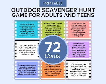 Outdoor Scavenger Hunt Printable - 72 Clue Cards for Teens and Adults, Backyard Treasure Hunt Game, PDF