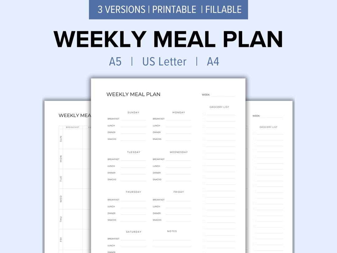 Weekly Meal Plan With Grocery List Printable Bundle | A5, US Letter, A4 ...