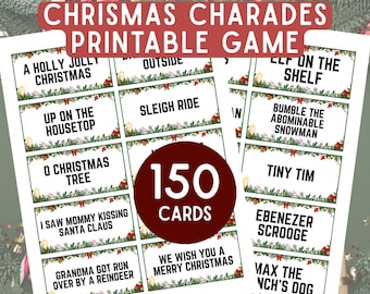 Christmas Charades Game Printable, 150 Christmas Charades Cards, Holiday Party Game, Family Game Night