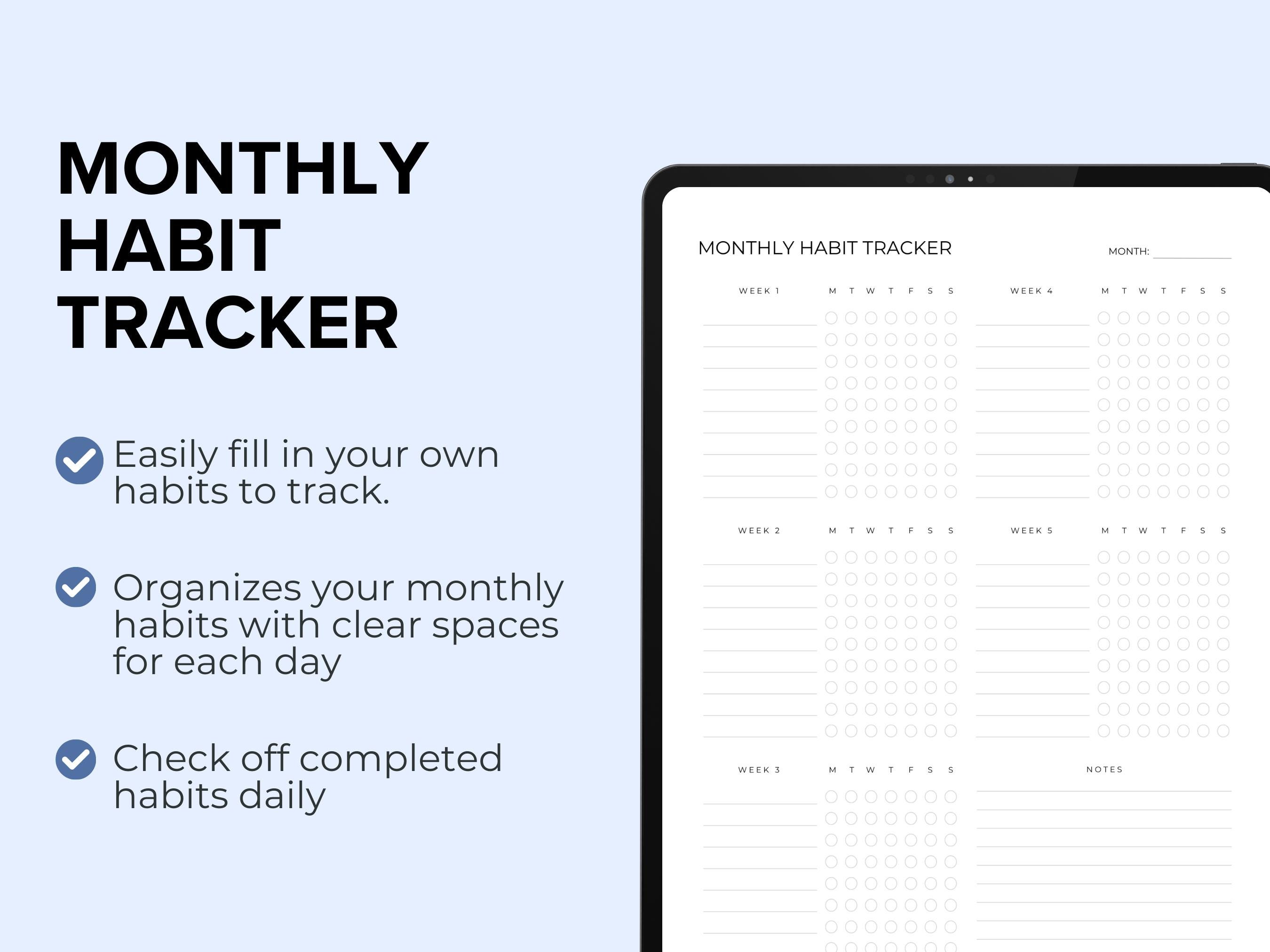 Monthly Habit Tracker Printable A5, US Letter, A4 Fillable & Instant ...