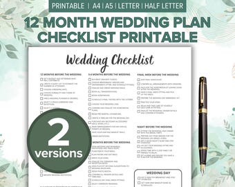 12 Month Wedding Plan Checklist Printable | Wedding Plan To-Do List | The Bride's Wedding Plan