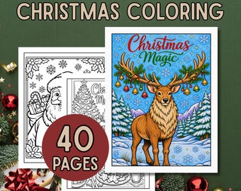 Printable Christmas Coloring Pages | 55 Holiday Coloring Sheets PDF | Digital Download | Christmas Coloring Book for Kids & Adults