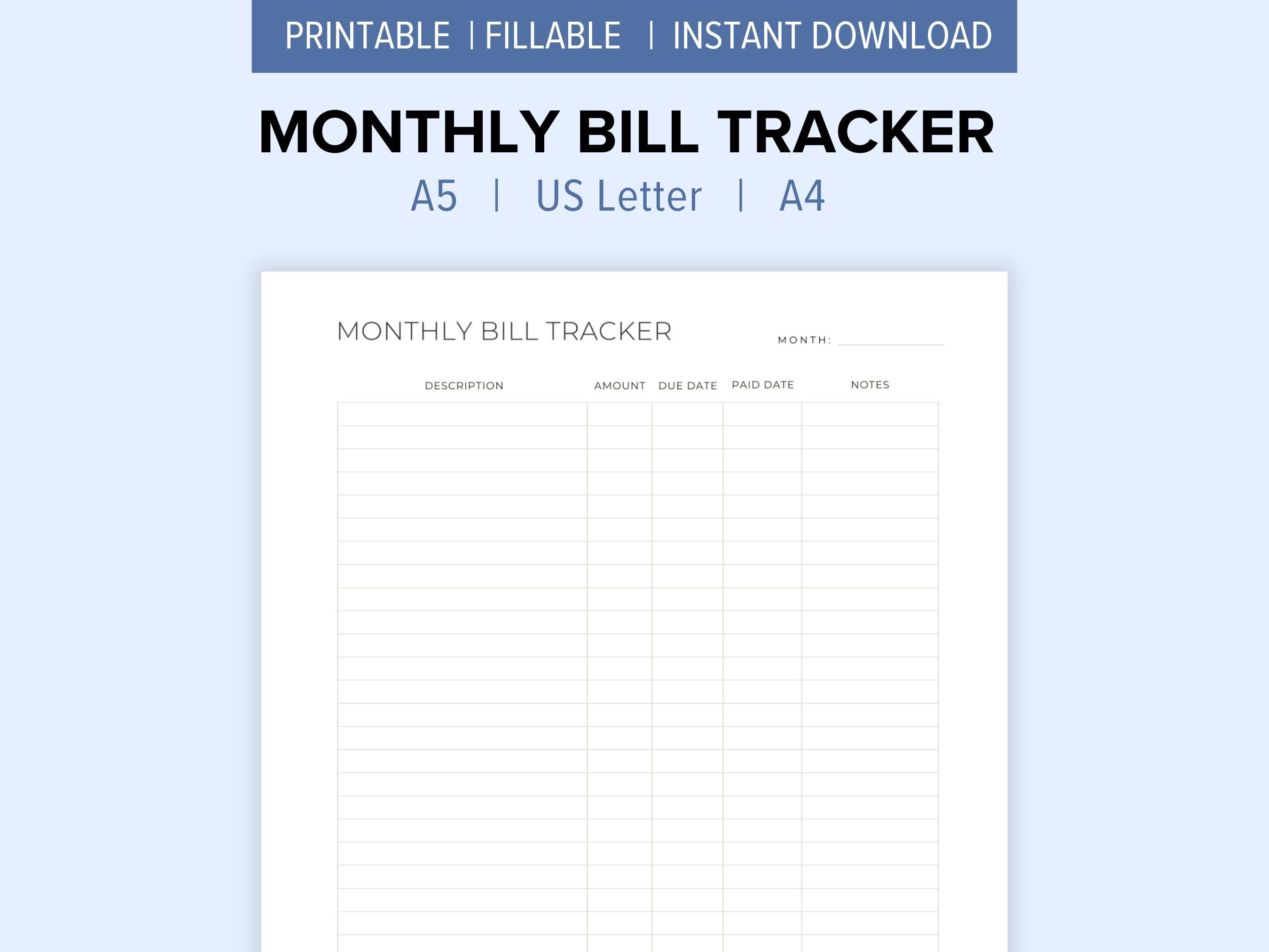 Monthly Bill Tracker Printable | Budget Organizer & Payment Log ...
