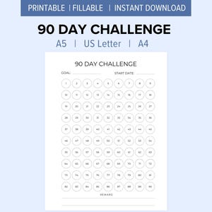 Seguimiento de establecimiento de objetivos del desafío de 90 días / A4, A5, carta de EE. UU. / PDF rellenable