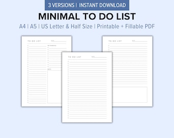 Lista de tareas minimalista para imprimir / Lista de tareas diarias sencilla (descarga digital)