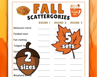 Juego imprimible de Scattergories de otoño / Actividad para fiestas de otoño (Descarga digital)