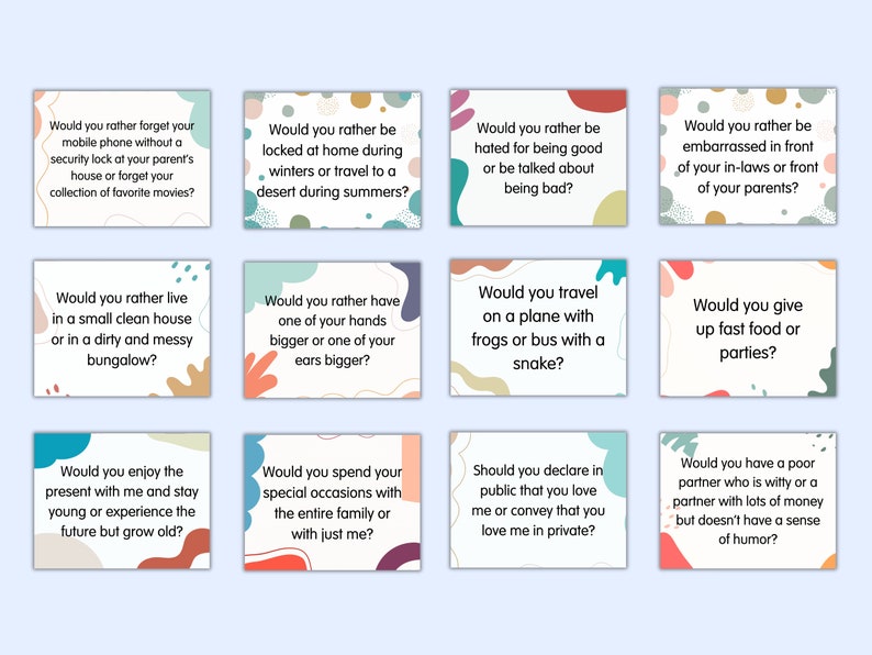 168 Conversation Starters for Couples Cards Printable Date Night Game