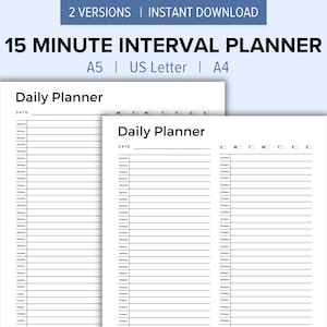 15 Minute Interval Planner Page Printable | Daily Schedule Increments | Appointment Book Organizer | Time Blocking and Calendar