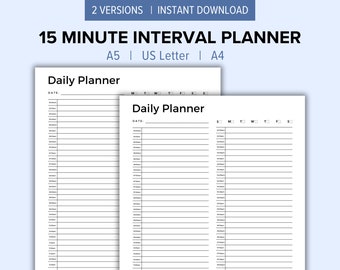 15 Minute Interval Planner Page Printable | Daily Schedule Increments | Appointment Book Organizer | Time Blocking and Calendar