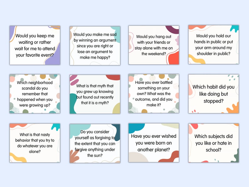168 Conversation Starters for Couples Cards Printable Date Night Game