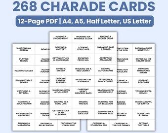 Charades Cards Printable - 268 Charades Cards, Family Party Game for Kids and Adults, Printable Charades PDF