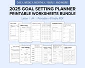 2025 Goal Setting Planner Printable Worksheets Bundle | Yearly Goal Planner with Daily, Weekly, Monthly & Quarterly Goals  | 12 Week Planner
