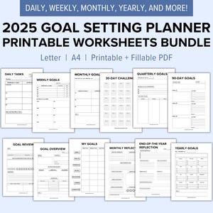 2025 Goal Setting Planner Printable Worksheets Bundle | Yearly Goal Planner with Daily, Weekly, Monthly & Quarterly Goals  | 12 Week Planner