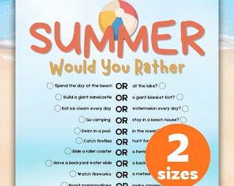Summer Would You Rather Questions, Printable Party Game for Kids, Family Activity, Camping Game, Road Trip Activity, PDF Download