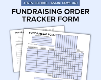 Editable Fundraising Order Tracker Printable Form | A5, US Letter, A4 | Instant Download