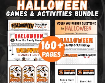 Halloween Games and Activities Bundle - Printable Halloween Party Games for Kids, Teens & Adults, Coloring Pages, Trivia, and More