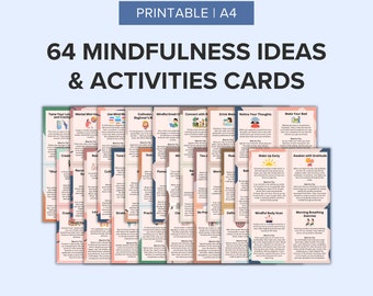 64 Mindfulness Activity Printable Cards | Mindful Breathing Exercises | Grounding Techniques | Mental Wellness | Calming Corner