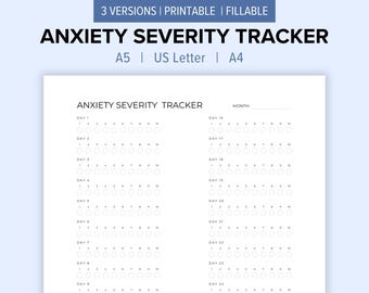 Anxiety Severity Monthly Tracker Printable | A5, US Letter, A4 | Fillable & Instant Download
