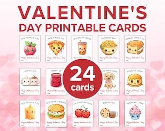 24 biglietti stampabili per San Valentino con simpatici giochi di parole / Biglietti di San Valentino per la scuola