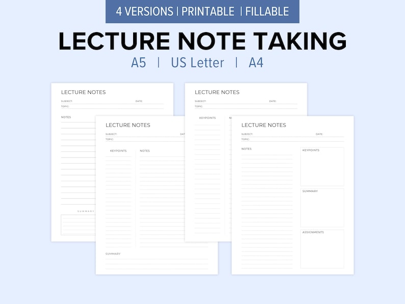 Minimalist Lecture Note Taking Template | Note Taking Pages | Review ...