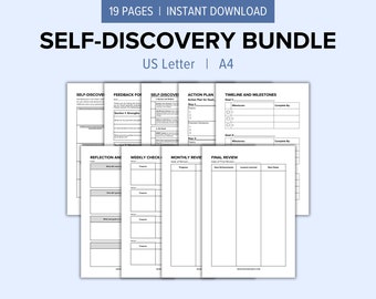 19 Self-Reflection Journal Printable Worksheets Bundle | Self Discover Questions | Affirmations and Positive Thinking | Personal Growth
