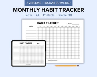 Monthly Habit Tracker Printable | 30 Day Habit and Goal Tracker PDF | Daily Routine Worksheet | 2025 Goals Tracking