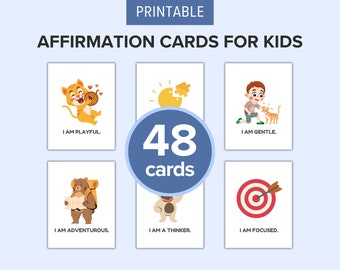 48 Affirmation Cards for Kids Printable | Positive Affirmations for Children | Motivational Cards | Daily Encouragement | Self-Esteem Boost