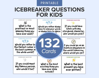 Icebreaker Questions for Kids | 132 Conversation Starter Cards Printable PDF | Classroom Activity | Kids Party Game | Instant Download