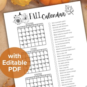 2024 Printable Fall Calendar | Editable Autumn Calendar | Fall-Themed Monthly Organizer | A4, US Letter, Poster