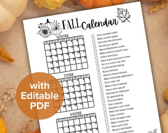 2024 Printable Fall Calendar | Editable Autumn Calendar | Fall-Themed Monthly Organizer | A4, US Letter, Poster