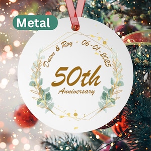 50th Anniversary Christmas Ornament Personalized, Custom Golden Wedding Anniversary Gift for Couple, Couple Ornament with Names and Date