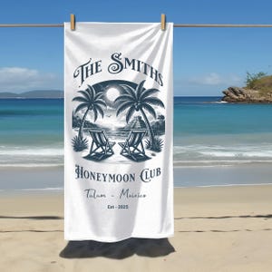 Honeymoon social club Towel,custom Gift for Couples, Matching His and Hers Towel, Mexico Tulum Honeymoon, unique Personalized Wedding Gift