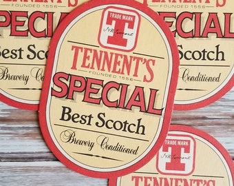 Vintage Tennents Scotch Beer Coasters: Set of 4 Bar Mats