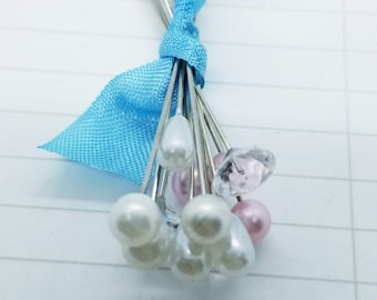 Crystal & Pearl Corsage Pins - Wedding Flower Sewing Pins (One Dozen)