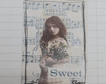 Sweet Girl Altered Art Card: Original Collage, Mini Artwork