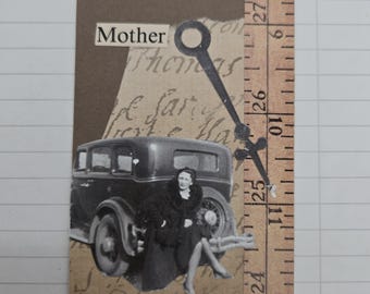 Mother, Car,  Woman- Altered Art Trading Card- Original Mini Collage Artwork- Collector Card