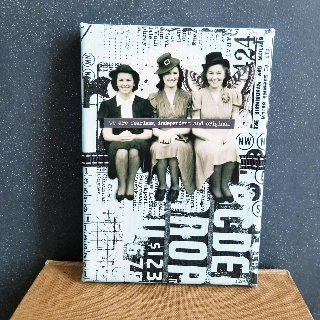 Trio of Women in Blue Collage on Canvas 5x7 - Etsy