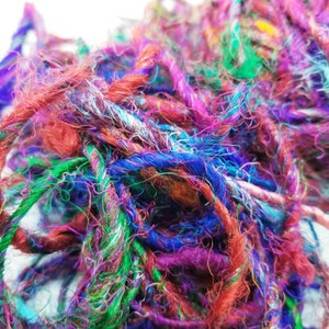 Bohemian Sari Silk Yarn, 2 Yards, Twisted Yarn, Junk Journals, Tag Art, Assemblage Supply, Recycled Sari Fabric