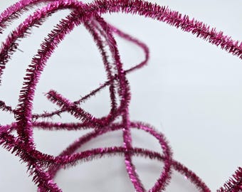 NEW! Fuchsia Pink Red Metallic Sparkly Wired Tinsel Ribbon- 2 Yards