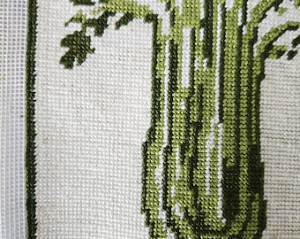 Celery Stalks Vintage Needlepoint panel