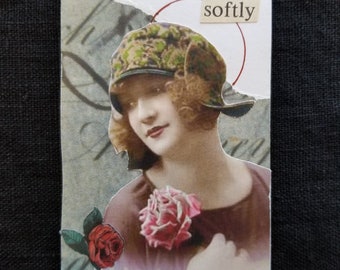 Woman with Flowers Collage Card: Altered Art Trading Card